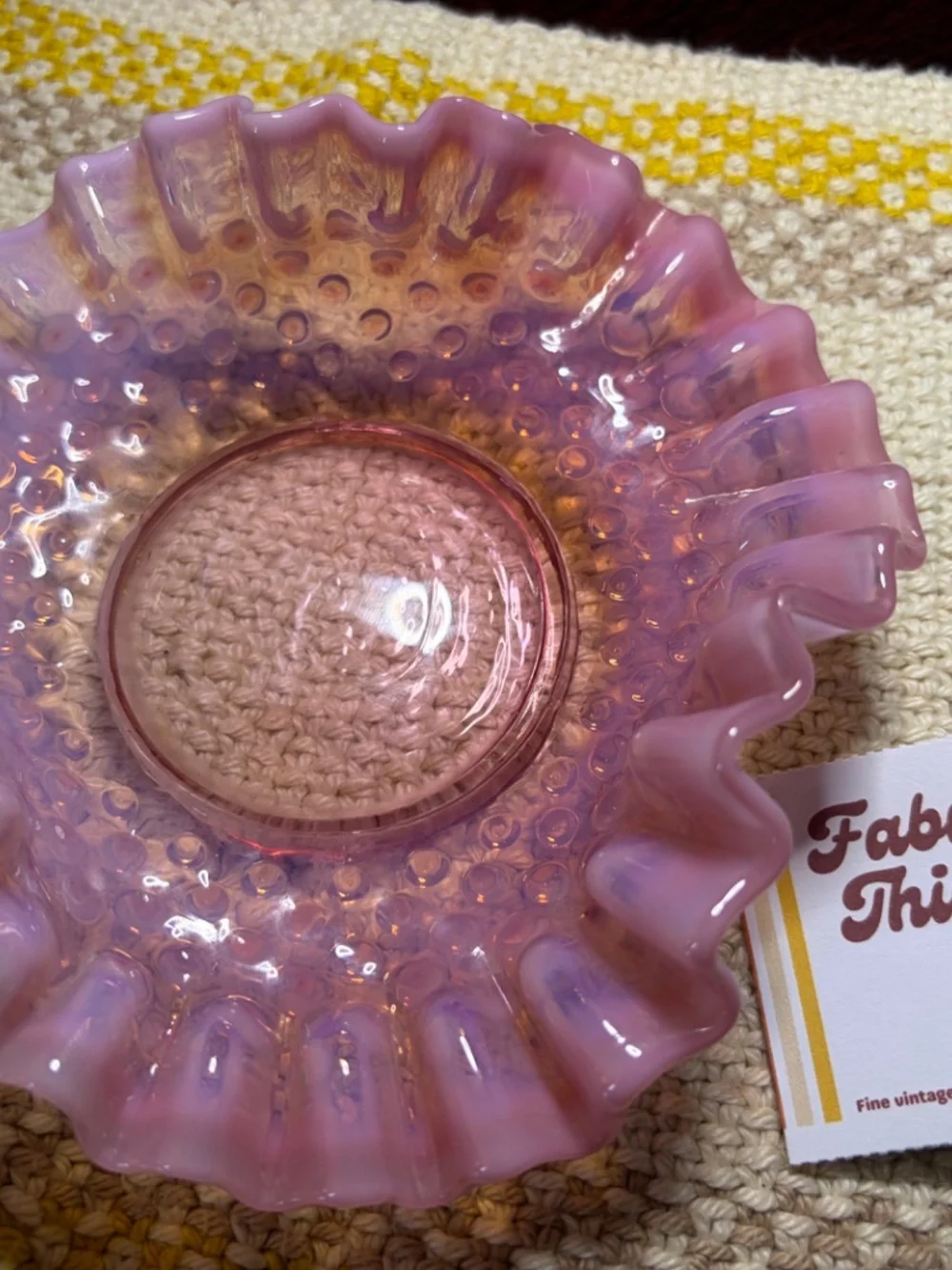Vintage MCM (1940-69) Fenton Art Cranberry Opalescent Hobnail Ruffled Dish